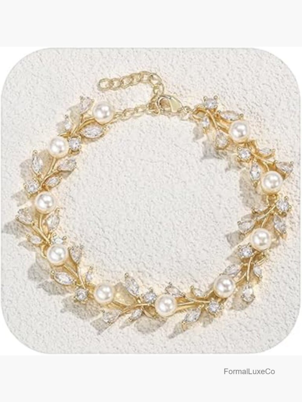 CZ Simulated Pearl Leaf Filigree Tennis Bracelet Wedding Bridal Jewelry Gift